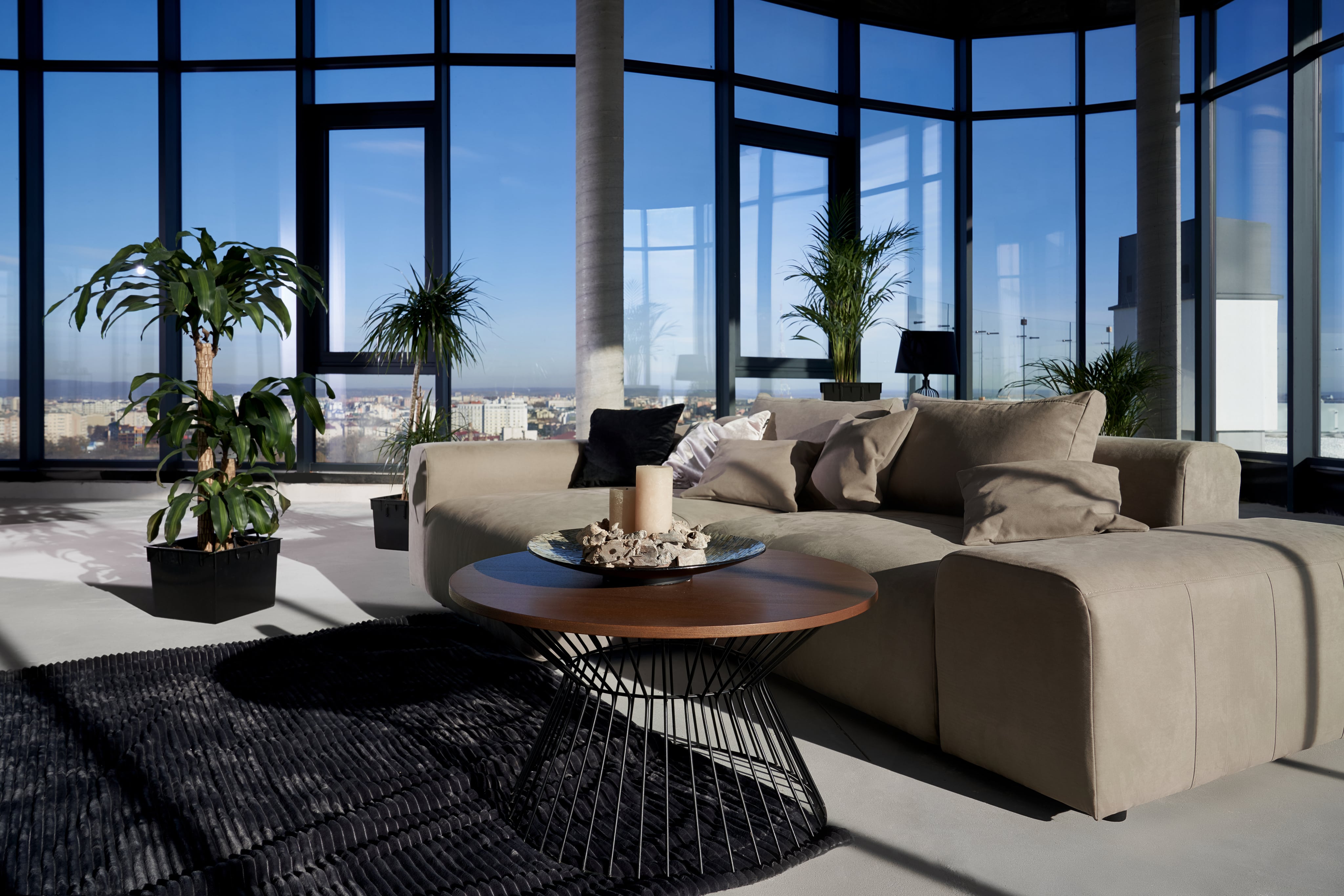 Modern interior with city view